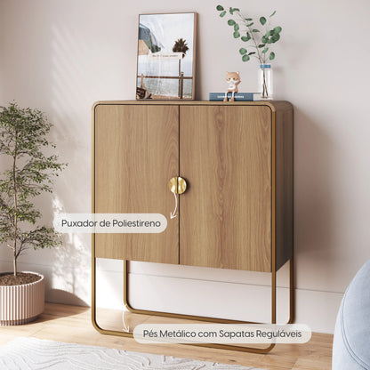 Balcão Buffet 2 Portas Dunna 90 cm - Mel c/ Dourado