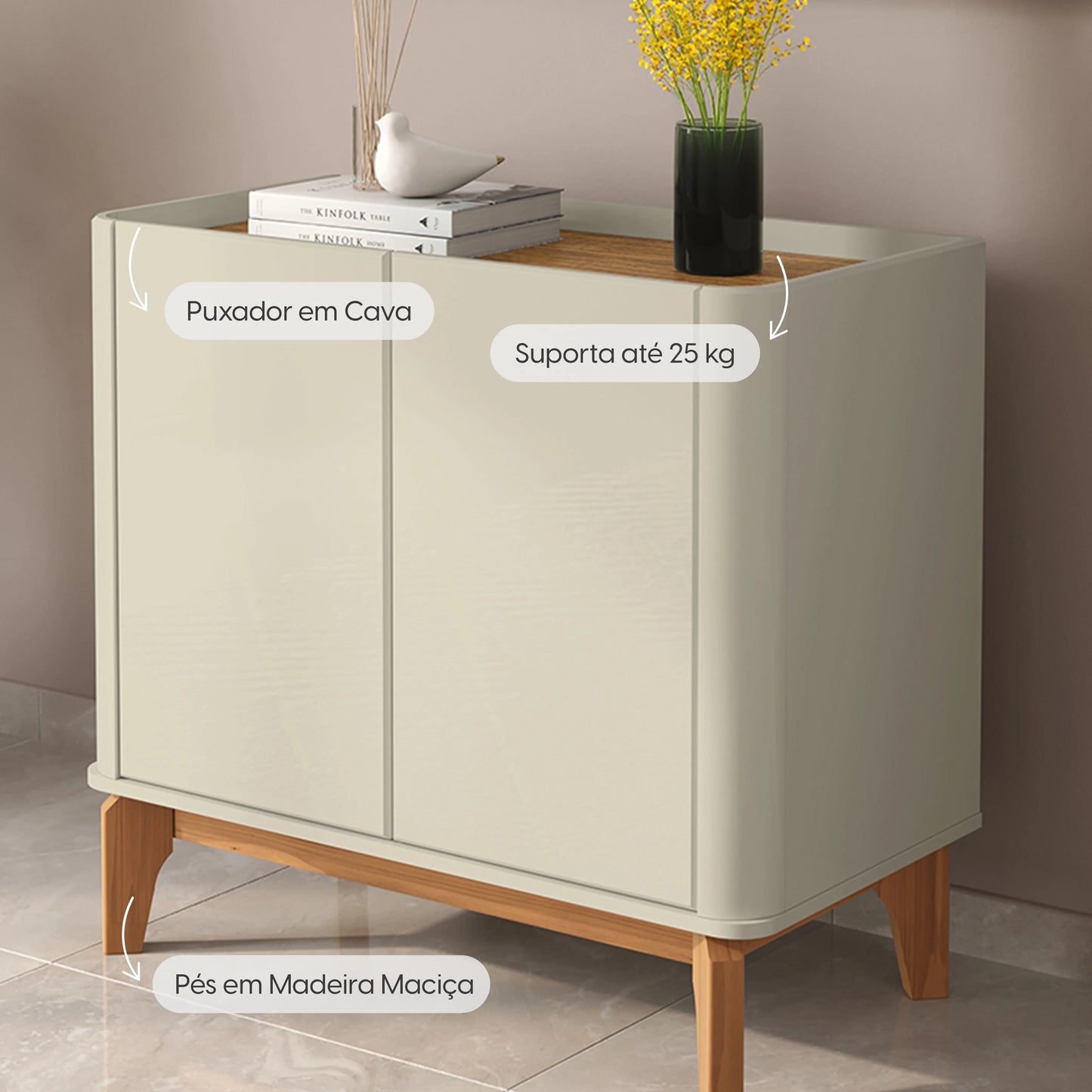 Buffet 2 Portas Arlo 90 cm - Off White c/ Natural