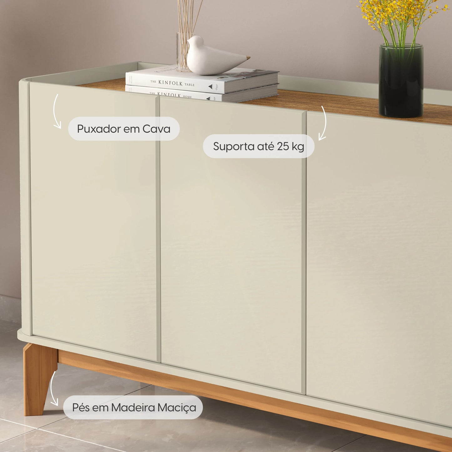Buffet 3 Portas Arlo 120 cm - Off White c/ Natural