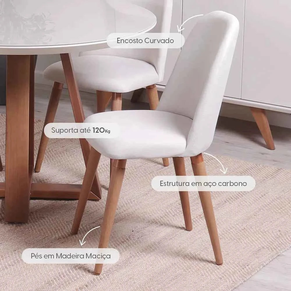 Conjunto de 2 Cadeiras de Madeira Maciça Estofada New Drop - Natural c/ Linho Off White - Cobre