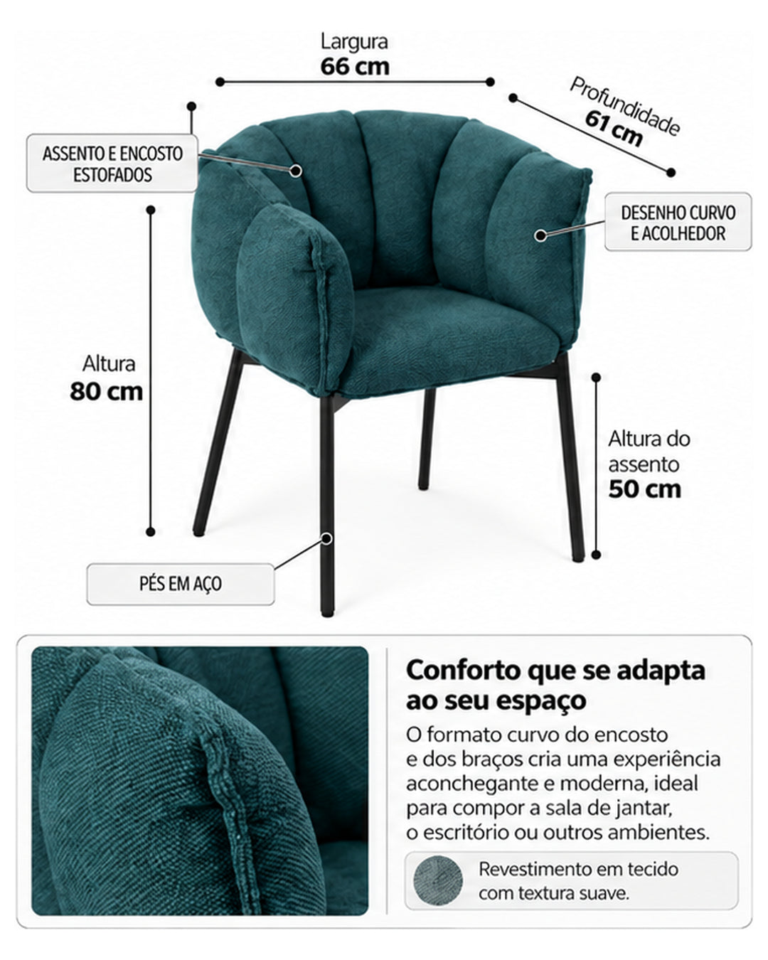 Cadeira de Aço Estofada Bloom - Azul