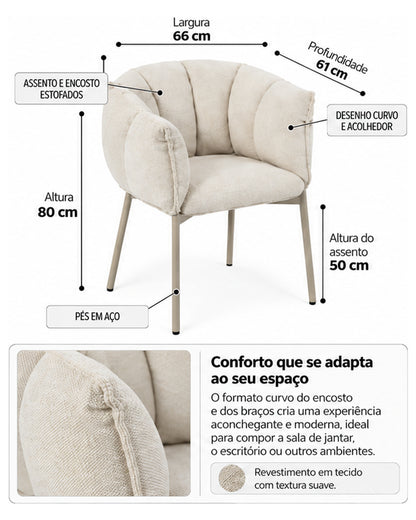 Cadeira de Aço Estofada Bloom - Fendi