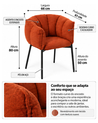 Cadeira de Aço Estofada Bloom - Terracota