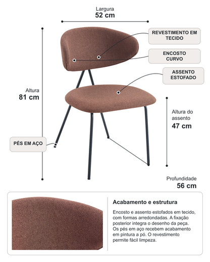 Cadeira de Aço Estofada Elora - Marrom