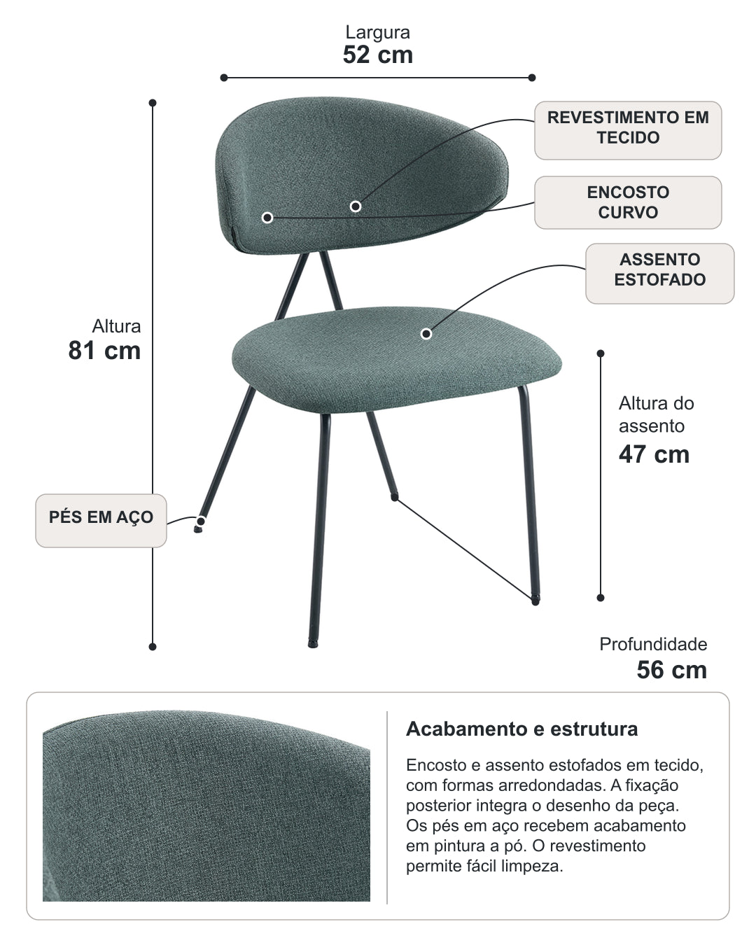 Cadeira de Aço Estofada Elora - Verde