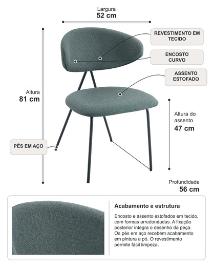 Cadeira de Aço Estofada Elora - Verde