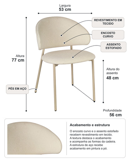 Cadeira de Aço Estofada Liora - Off White