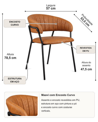 Cadeira de Aço Estofada Maavi - Caramelo