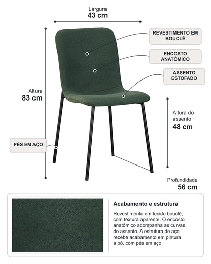 Cadeira de Aço Estofada Millow - Verde