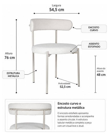 Cadeira de Aço Estofada Olyra - Off White