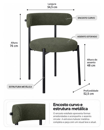 Cadeira de Aço Estofada Olyra - Verde