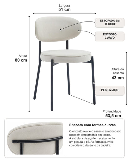 Cadeira de Aço Estofada Oryn - Off White