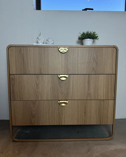 Cômoda com 3 Gavetas Dunna 90 cm - Mel c/ Dourado