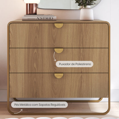 Cômoda com 3 Gavetas Dunna 90 cm - Mel c/ Dourado