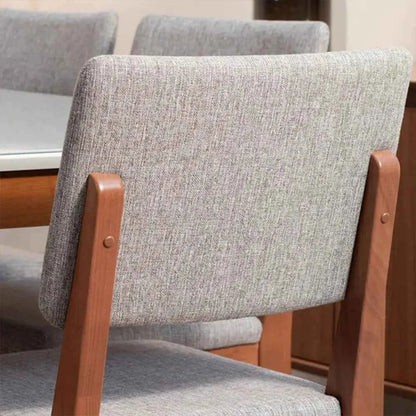 Conjunto com 8 Cadeiras de Madeira Maciça Estofada Ella - Natural c/ Linho Mescla Cinza