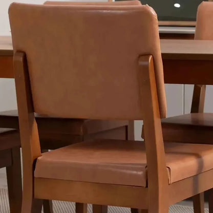 Conjunto com 8 Cadeiras de Madeira Maciça Estofada Ella - Natural c/ PU Caramelo