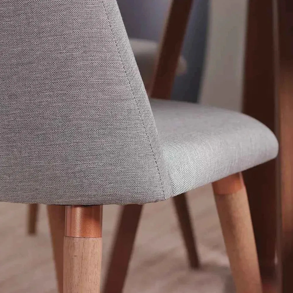 Conjunto com 8 Cadeiras de Madeira Maciça Estofada New Drop - Natural c/ Linho Cinza – Cobre