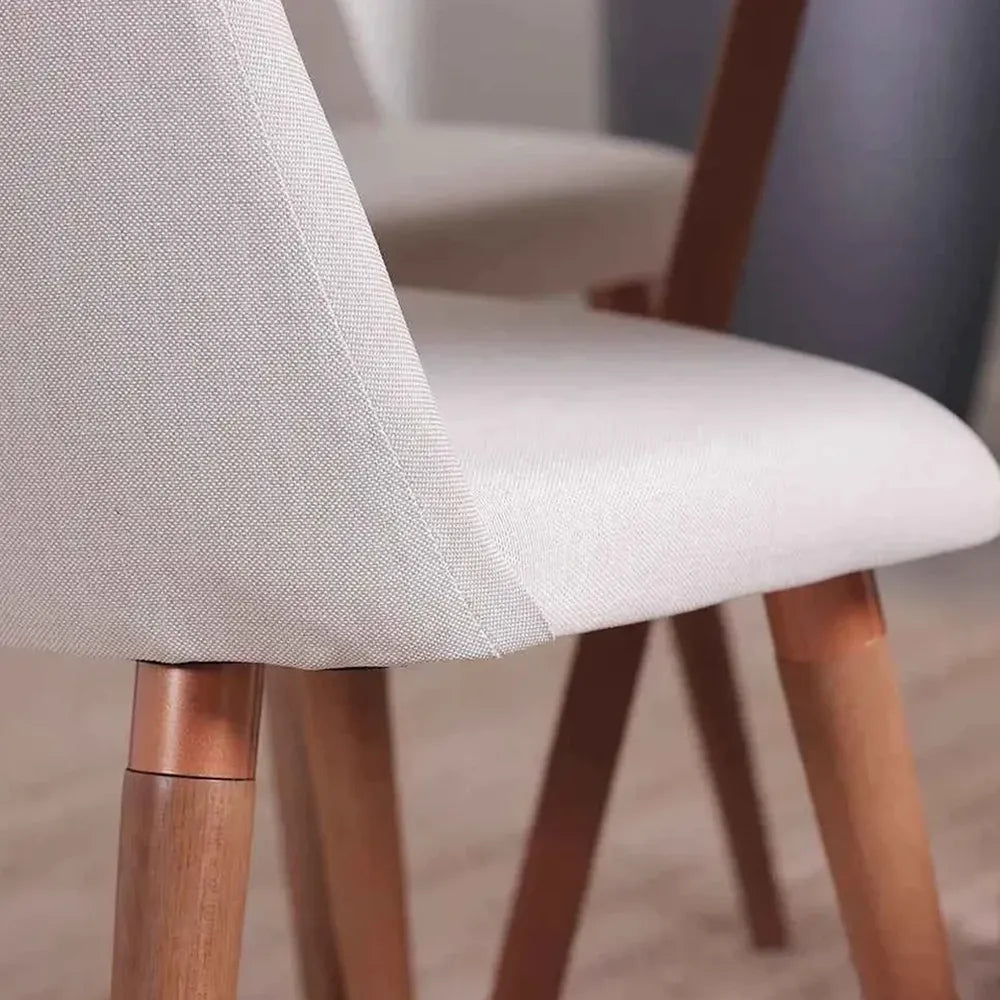 Conjunto com 8 Cadeiras de Madeira Maciça Estofada New Drop - Natural c/ Linho Off White - Cobre