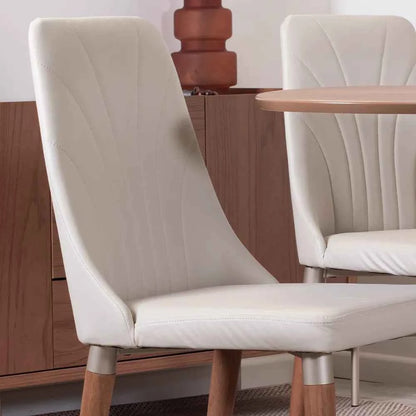 Conjunto de 6 Cadeiras de Madeira Maciça Estofada Lara - Natural c/ PU Off White - Champanhe