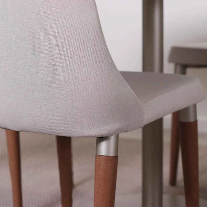 Conjunto de 8 Cadeiras de Madeira Maciça Estofada Lara - Natural c/ Linho Off White - Champanhe