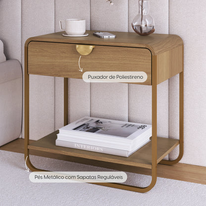 Mesa de Cabeceira com 1 Gaveta Dunna 60 cm - Mel c/ Dourado