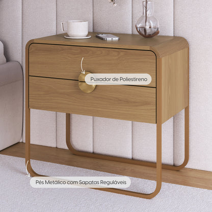 Mesa de Cabeceira com 2 Gavetas Dunna 60 cm - Mel c/ Dourado