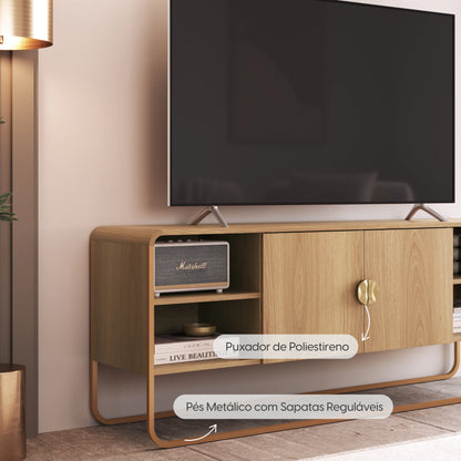 Rack para TV Até 55" 2 Portas Dunna 150 cm - Mel c/ Dourado