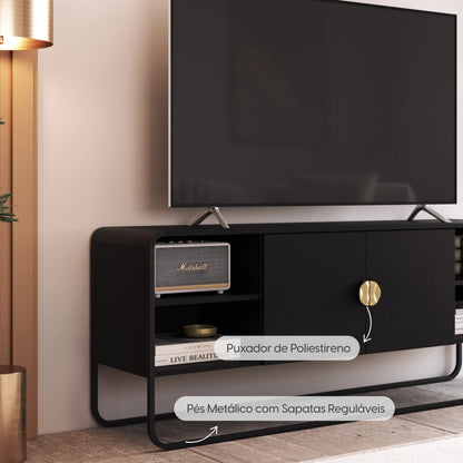 Rack para TV Até 55" 2 Portas Dunna 150 cm - Preto c/ Dourado