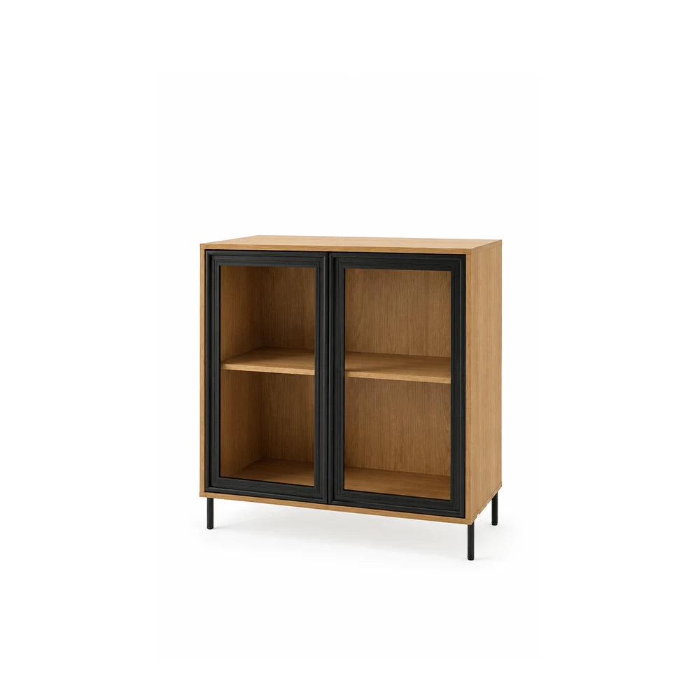 Buffet 2 Portas com Vidro Vitria 91 cm - Mel c/ Preto