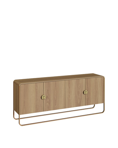 Buffet 4 Portas Pés em Aço Dunna 180 cm - Mel c/ Dourado