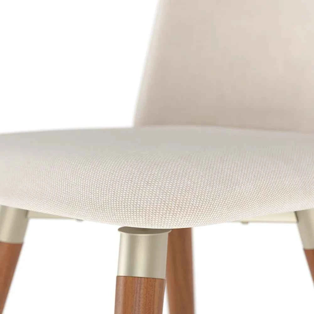 Conjunto de 8 Cadeiras de Madeira Maciça Estofada Dakota - Natural c/ Linho Off White - Champanhe