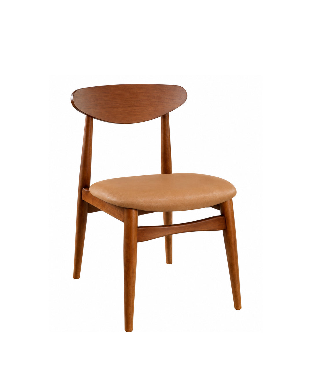 Cadeira de Madeira Maciça Estofada Stellan - Natural c/ PU Caramelo
