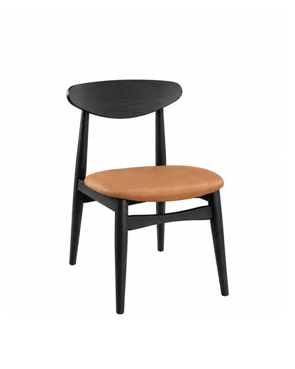 Cadeira de Madeira Maciça Estofada Stellan - Preto c/ PU Caramelo