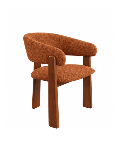 Cadeira de Madeira Maciça Estofada Lunea - Natural c/ Boucle Terracota