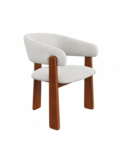 Cadeira de Madeira Maciça Estofada Lunea - Natural c/ Linho Off White