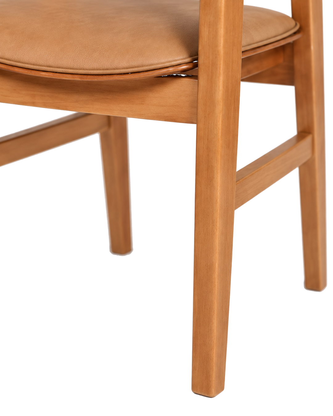 Cadeira de Madeira Maciça Estofada Arbor - Natural c/ PU Caramelo
