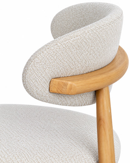 Cadeira de Madeira Maciça Estofada Orven - Natural c/ Boucle Branco