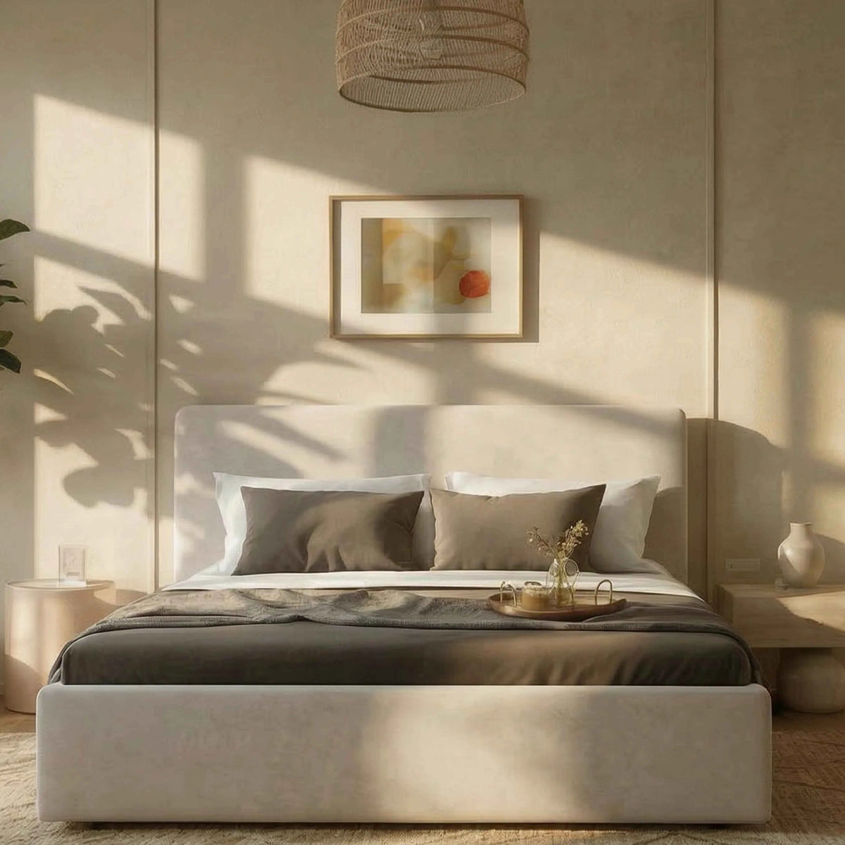 Cama Estofada King com Cabeceira Alicia - Linho Off White