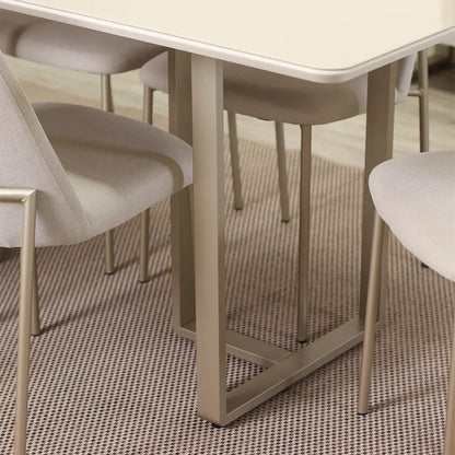 Conjunto de Jantar Mesa Retangular com Vidro Arcádia 6 Cadeiras Lucille - Champanhe c/ Off White - Palha