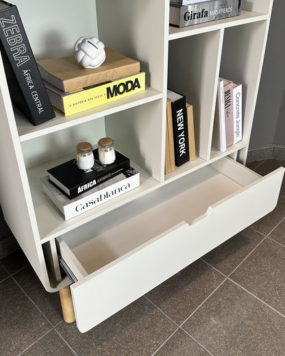 Estante Orgânica 1 Gaveta Prateleiras  Yume 180 cm - Off-White Fosco