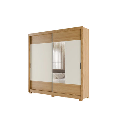 Guarda-Roupa Casal com Espelho 2 Portas de Correr 6 Gavetas Soho 240 cm - Carvalho c/ Off White