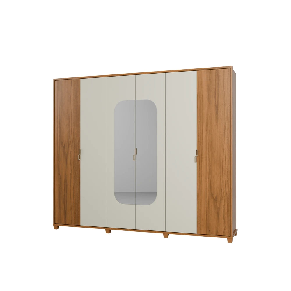 Guarda-Roupa Casal com Espelho 6 Portas 6 Gavetas 100% MDF Dayton 275 cm - Canella c/ Off White