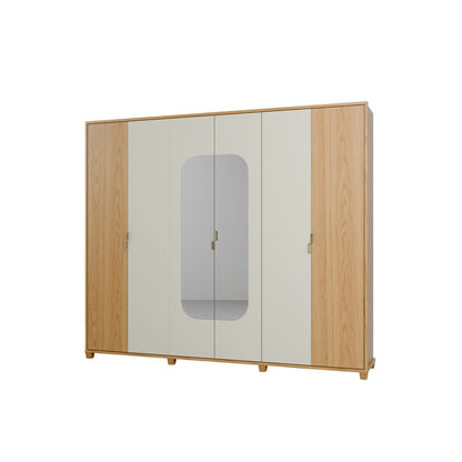 Guarda-Roupa Casal com Espelho 6 Portas 6 Gavetas 100% MDF Dayton 275 cm - Carvalho c/ Off White