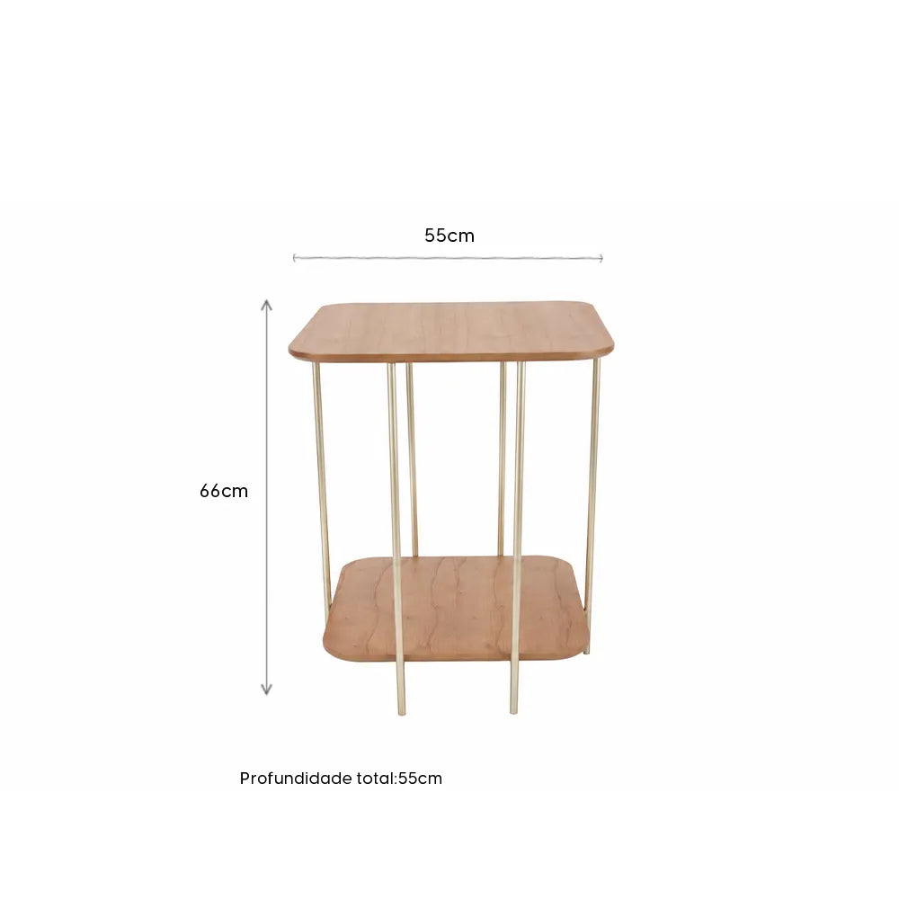 Mesa Lateral com pés em Metal Biophilia Alta 55 cm - Mel c/ Champanhe