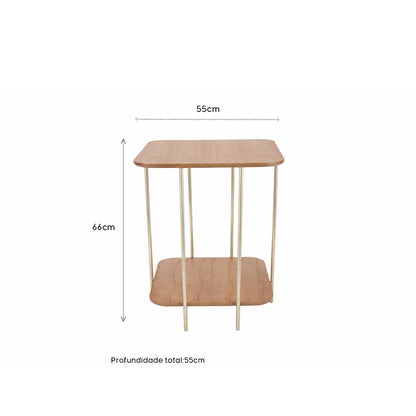 Mesa Lateral com pés em Metal Biophilia Alta 55 cm - Mel c/ Champanhe