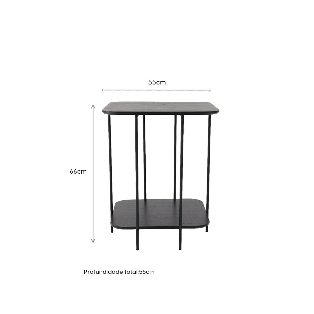 Mesa Lateral com pés em Metal Biophilia Alta 55 cm - Preto