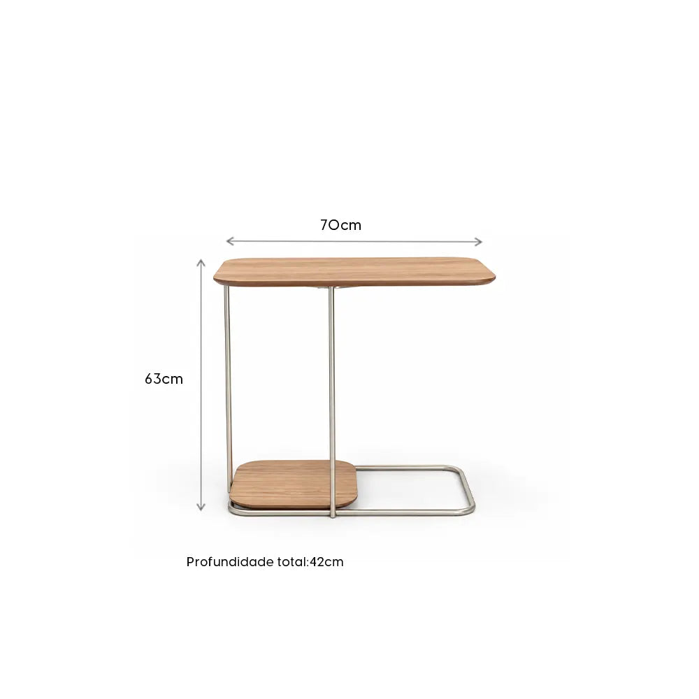 Mesa Lateral para Sofá com pés em Metal Biophilia 70 cm - Mel c/ Champanhe