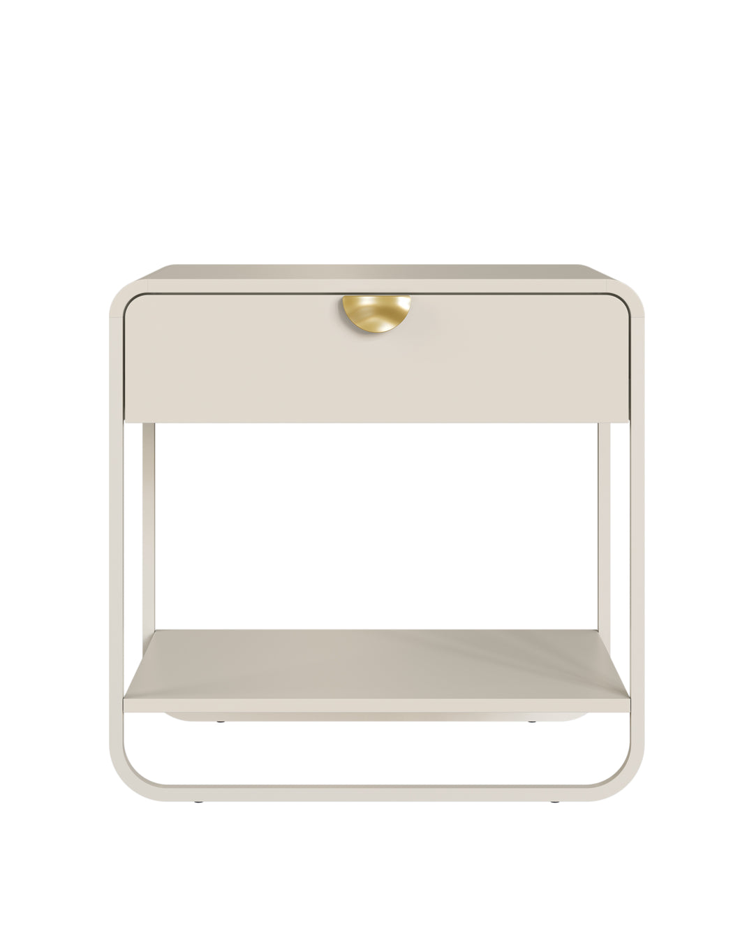 Mesa de Cabeceira 1 Gaveta 1 Prateleira Pés em Aço Dunna 60 cm - Off White c/ Dourado