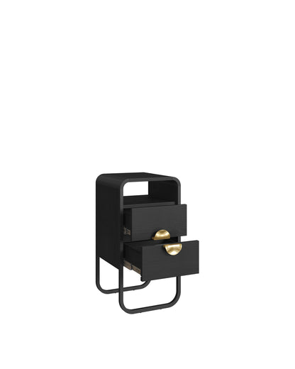 Mesa de Cabeceira com 2 Gavetas 1 Nicho Dunna 30 cm - Preto c/ Dourado