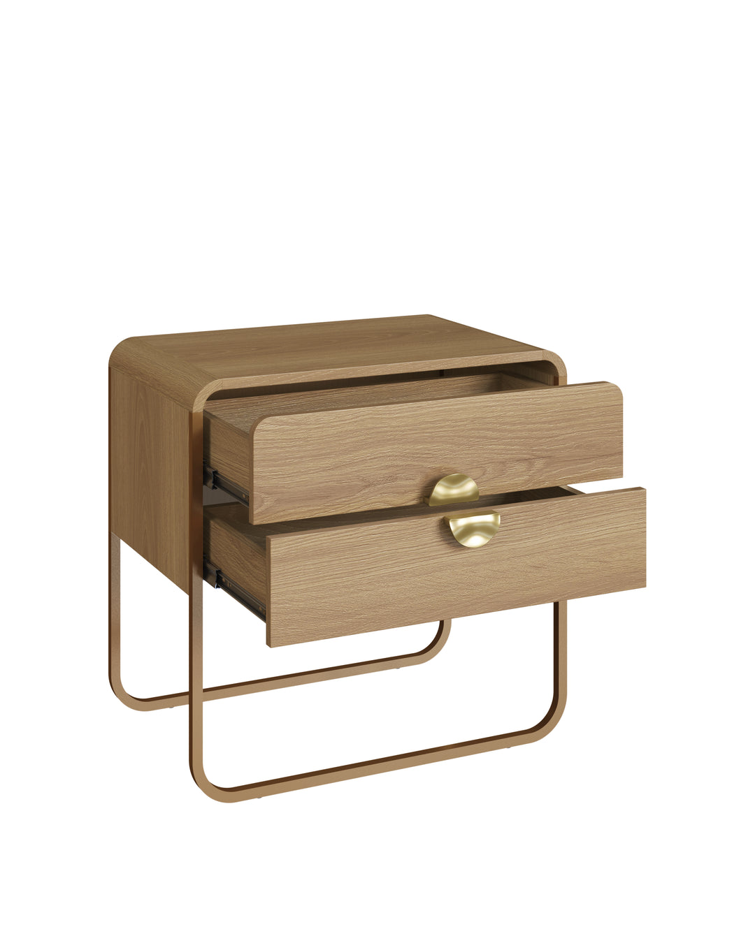 Mesa de Cabeceira 2 Gavetas Pés em Aço Dunna 60 cm - Mel c/ Dourado